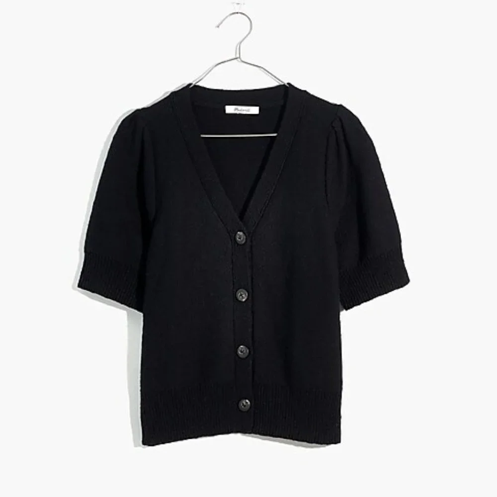 Madewell Black Short-Sleeve Knit Cardigan Sweater - Picture 1 of 7